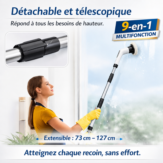 Brosse Électrique Multifonctionnelle 9 en 1 avec Manche Télescopique