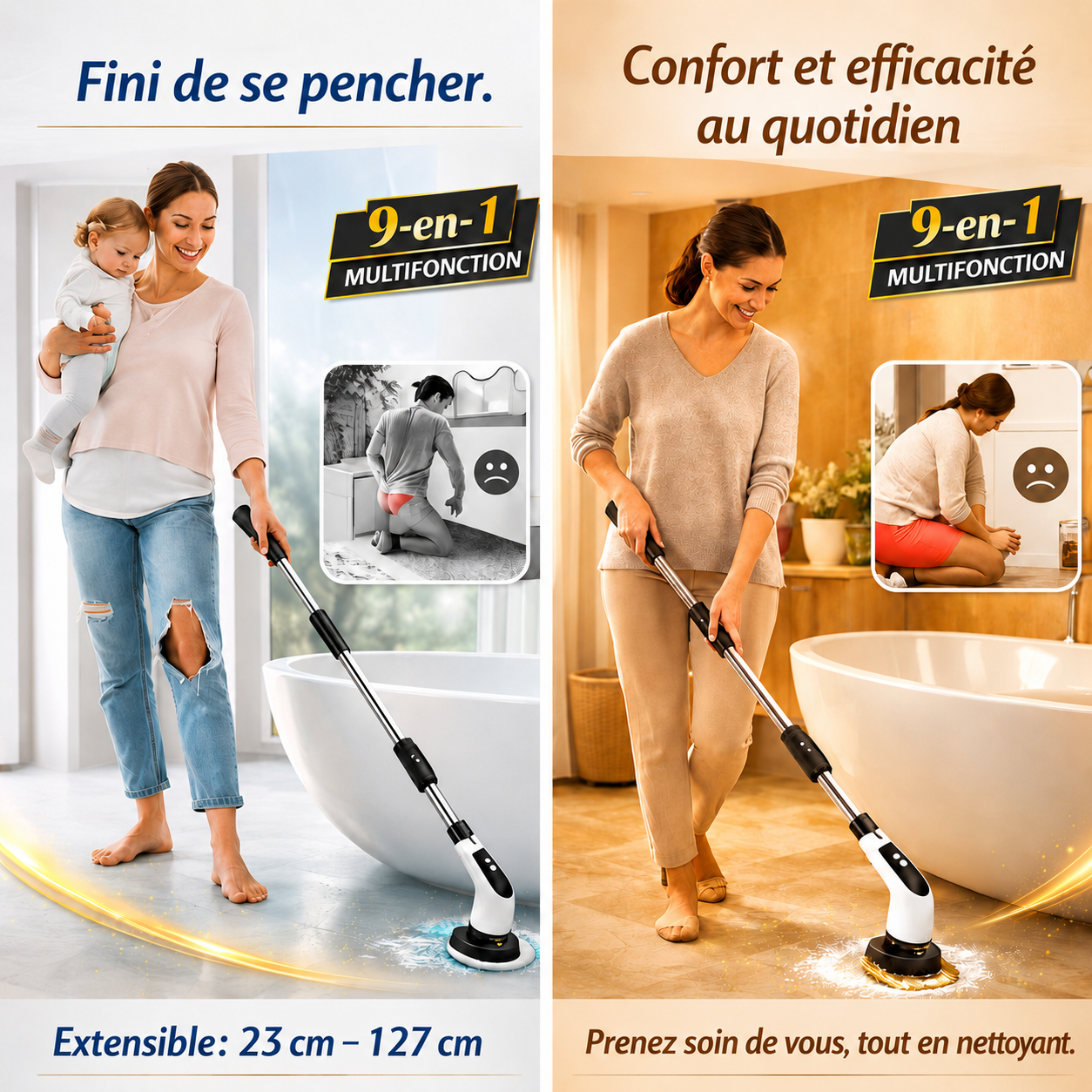 Brosse Électrique Multifonctionnelle 9 en 1 avec Manche Télescopique