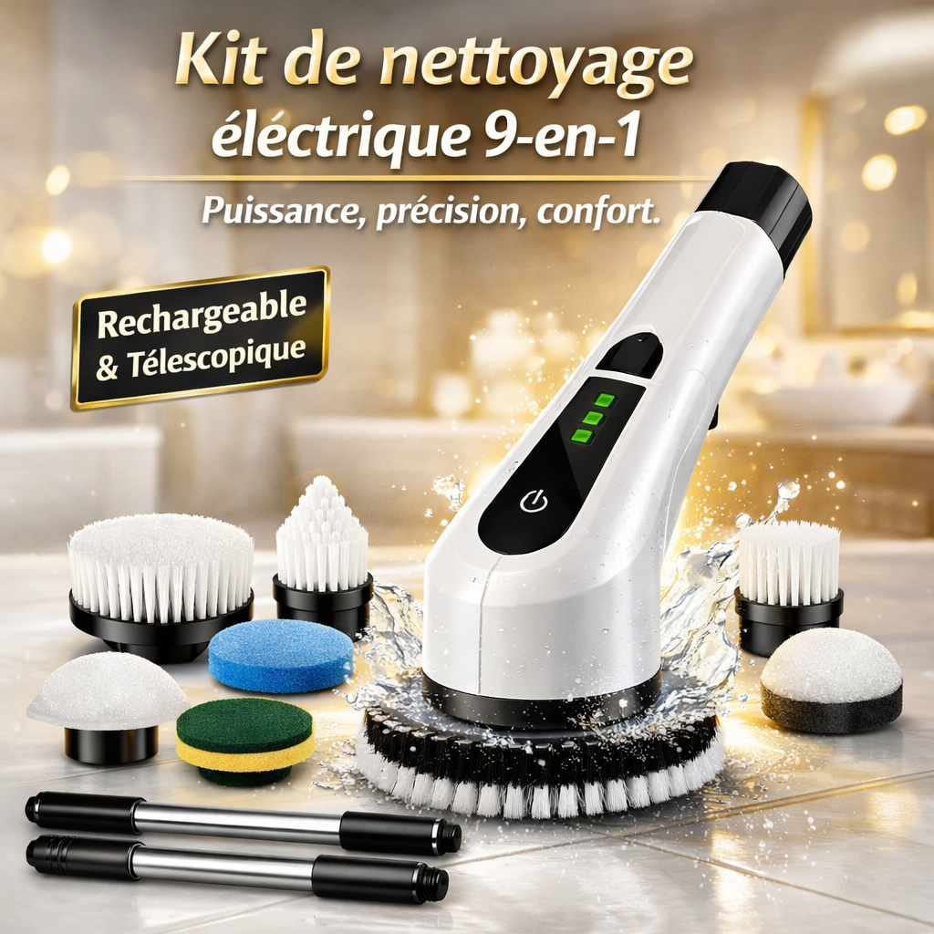 Brosse Électrique Multifonctionnelle 9 en 1 avec Manche Télescopique