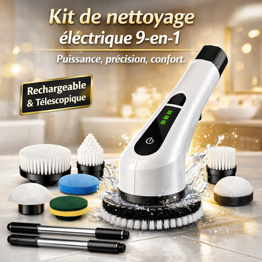 Brosse Électrique Multifonctionnelle 9 en 1 avec Manche Télescopique
