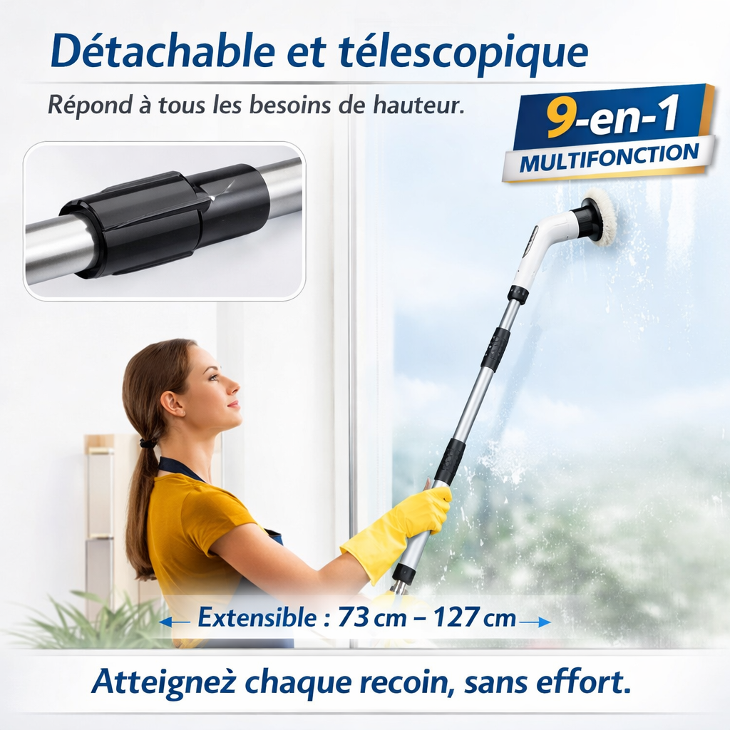 Brosse électrique multifonctionnelle 9 en 1 avec fonction télescopique