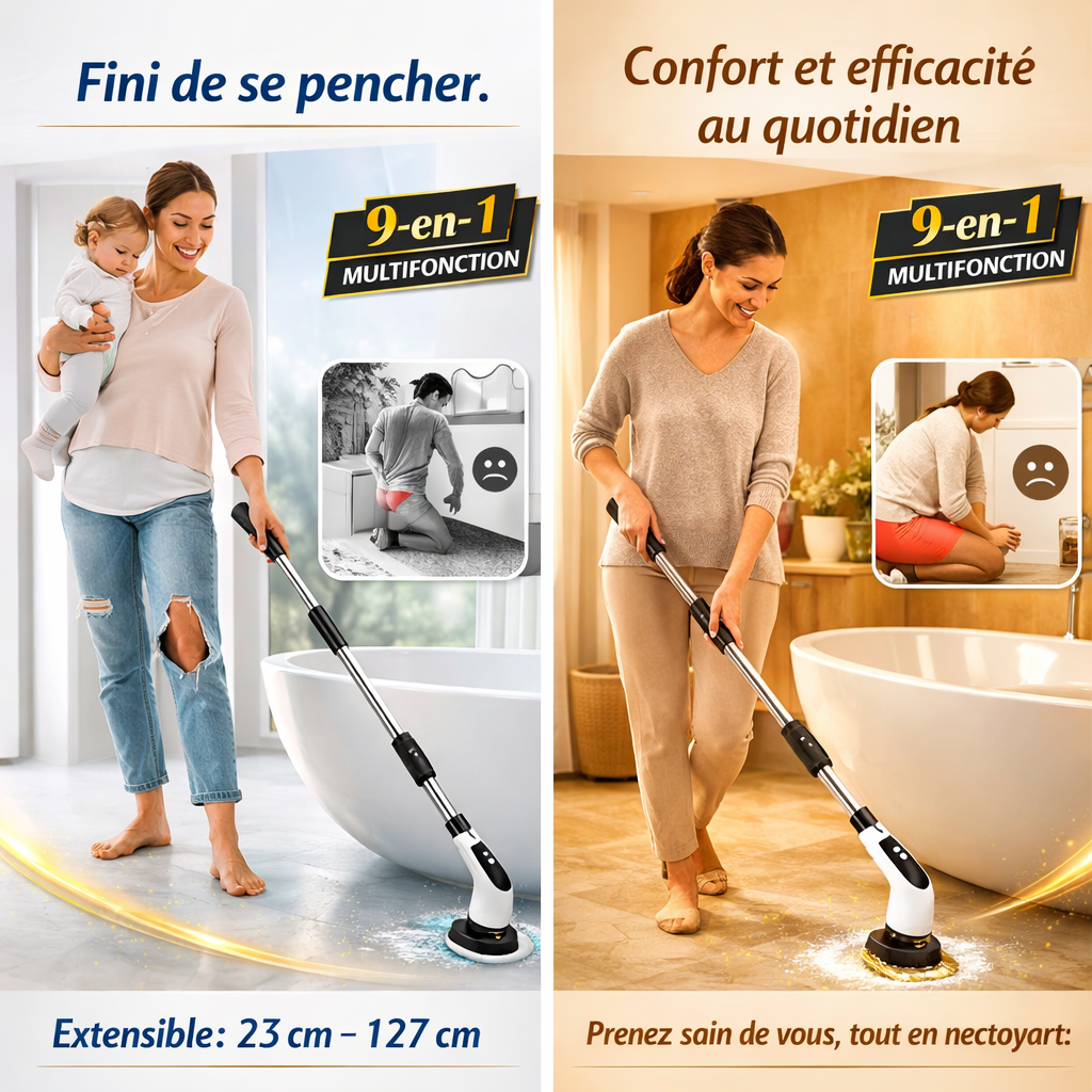 Brosse électrique multifonctionnelle 9 en 1 avec fonction télescopique